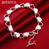 doteffil 925 sterling silver solid hollow heart chain bracelet for woman charm wedding engagement fashion party jewelry