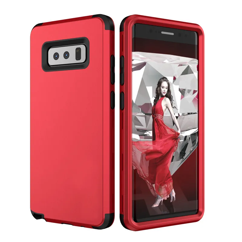 Samsung s9 Plus note8 Plain Color PU Soft Silicone Hard PC 360 Degree Shockproof Hybrid Armor 3-Layers Full-Body Protection Case |