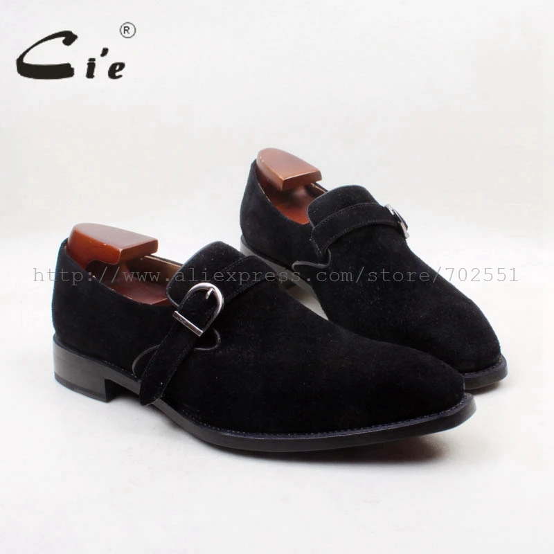 

cie Square Toe 100% Genuine Leather Bespoke Upper Insole Outsole Custom Handmade Black Suede with Buckle Men's Shoe loafer 157