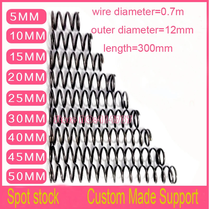 

5pcs 0.7*12*300mm series spot spring 0.7mm wire compression pressure springs spring OD=12mm
