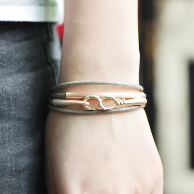 Браслеты Funmor женские кожаные многослойные повседневные украшения на запястье с