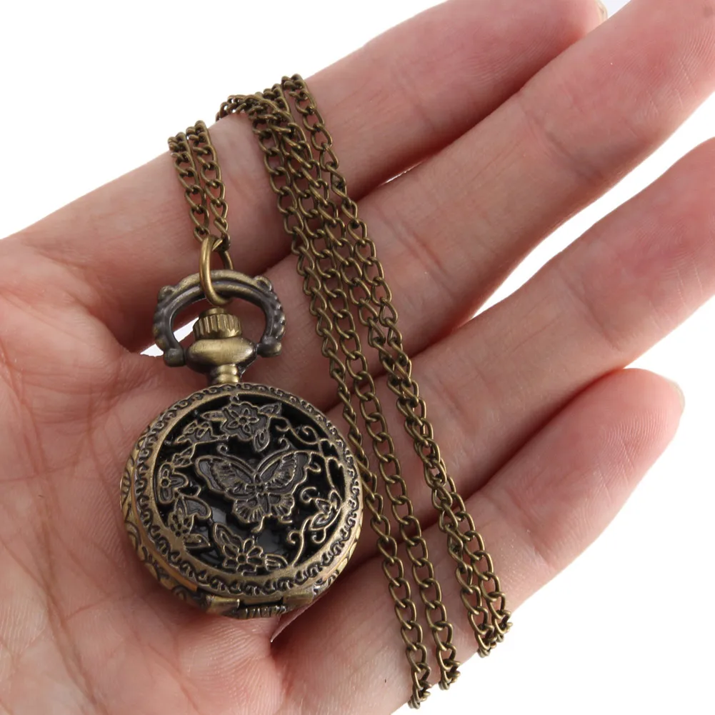 Orologio Da Tasca Vintage Orologio Al Quarzo Color Bronzo Con Catena Fredda Hollow Butterfly Tree Orologi Ll @ 17