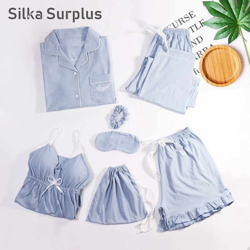 Silka Surplus женская пижама 7 комплектов Хлопковая пижама Женская домашняя одежда Домашняя одежда с нагрудными накладками весна лето осень