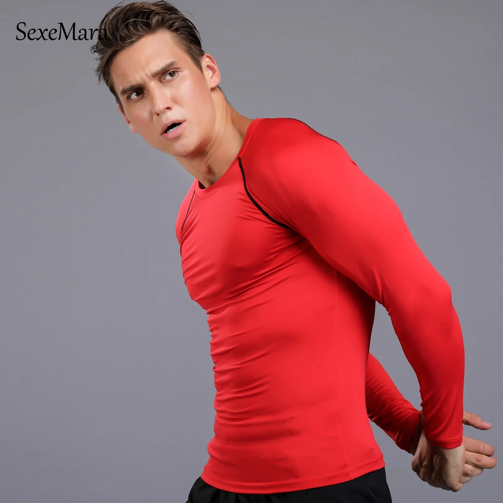 

New Fitness Compression Shirt Men's Solid color T-Shirt Bodybuilding Tights Gyms Shirts MMA Sportswear Running