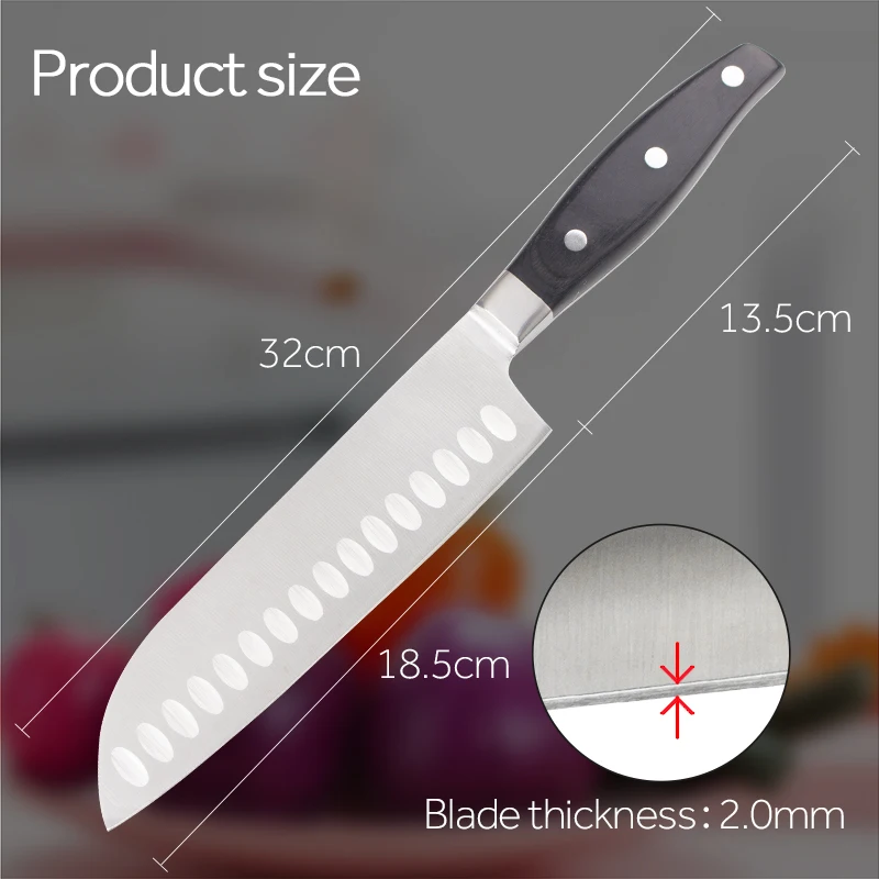 Острые кухонные ножи Santoku 7 дюймов с черной витражной деревянной ручкой