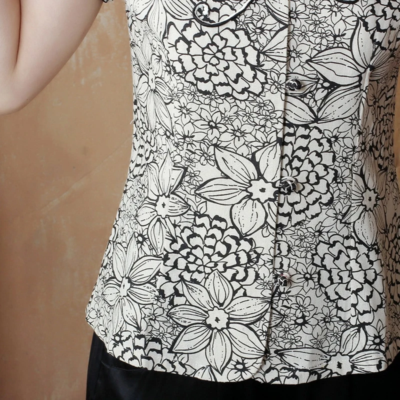 

Hot Sale Traditional Chinese Blouse Blusa Women Cotton Linen Shirt Top Lace Neck Short Sleeves Clothing Mujer Camisa TYR05216