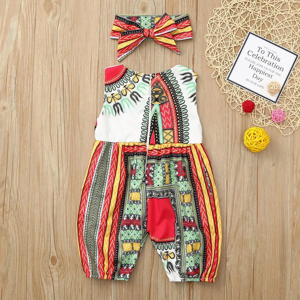 Toddler Kids Baby Girl Outfits Clothes African Print Sleeveless Romper Jumpsuit | Детская одежда и обувь