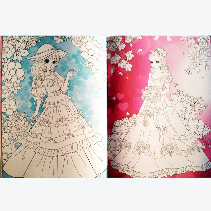 A4 Size Kawaii Princesses Coloring Books for Kids Set of 4 Painting Young Girls Kids/Adults Activity | Канцтовары для офиса и