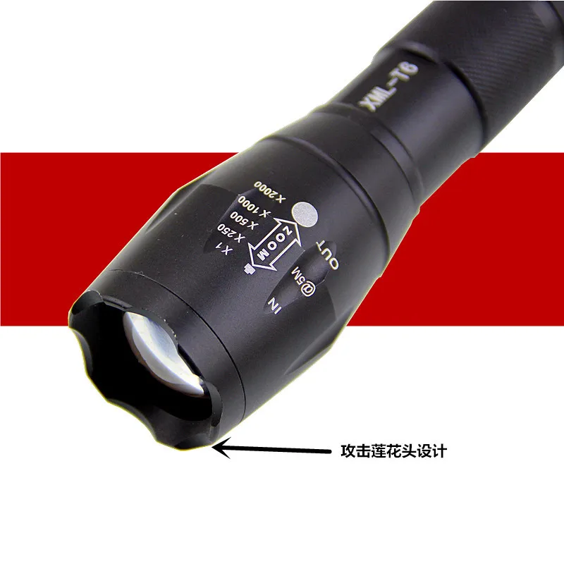 T6 L2 led falshlight black 18650 Tactical truncheon self-defense telescopic hunting telescoping camping hardlight lamp | Лампы и