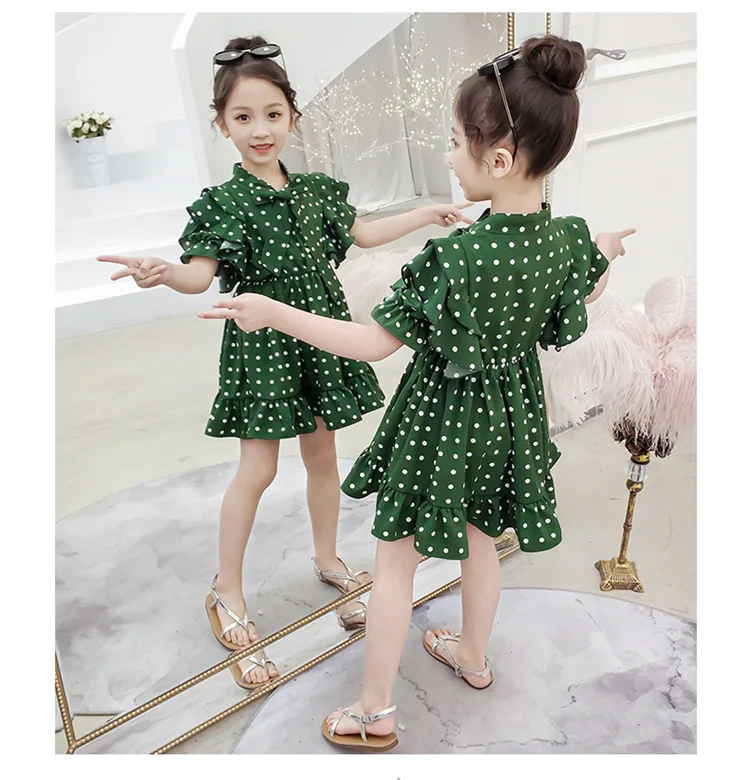 chiffon red green white girl dress summer teenage girls dresses 2019 elegant 10 year dot cute | Детская одежда и обувь