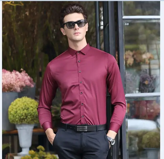 Мужская рубашка с длинным рукавом однотонная 4XL | одежда