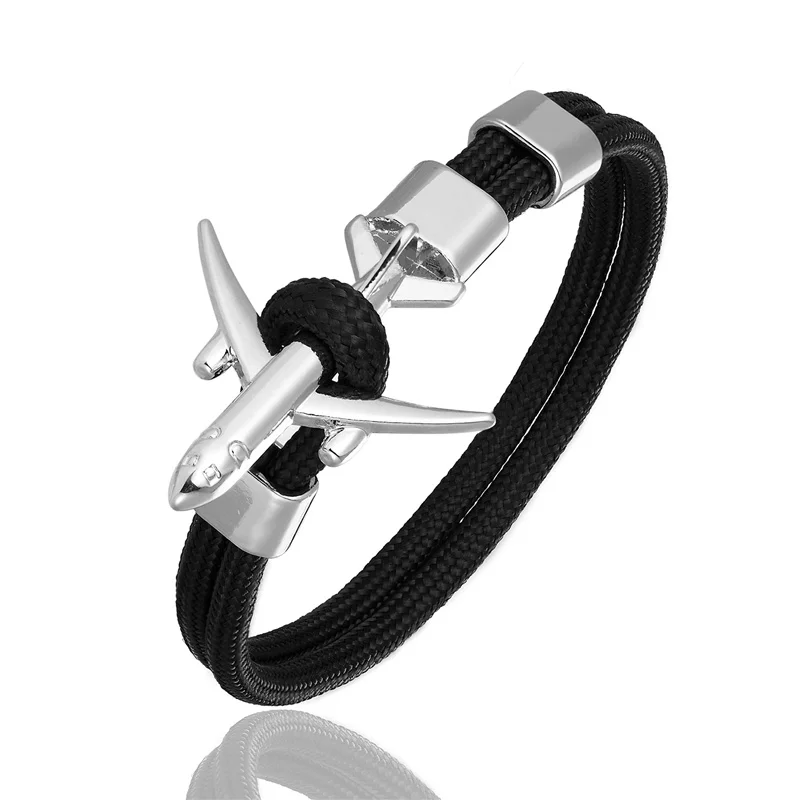 Silver Black Очаровательный мужской браслет с якорем и самолетом для женщин, браслеты дружбы на цепочке, Женские Ювелирные изделия для пары, подарок для мужчин, новинка - Окраска металла: Silver Black