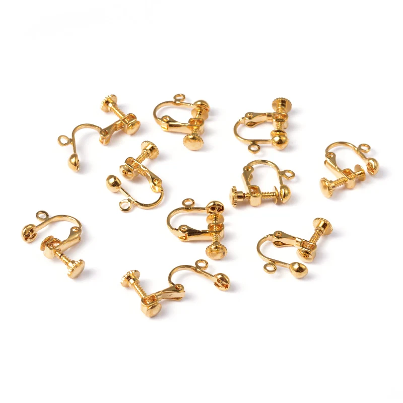 

10pcs Brass Clip-on Earring Findings, for non-pierced ears, Golden/Platinum Color,Nickel Free 17x13.5 mm Hole: about 1.2mm F70