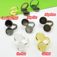 6pcs 5 colors round 12mm cabochon ring base settings vintage jewelry findings components adjustable double ring blanks