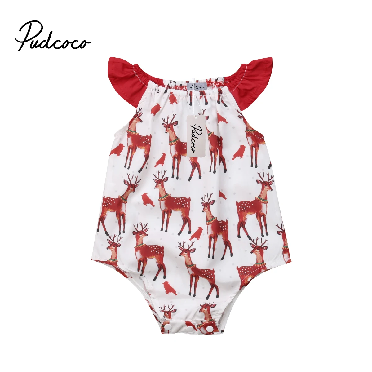 

Christmas Newborn Baby Girls Deer Bodysuit One Piece Jumpsuit Kids Cotton Cute Sleeveless Clothes Xmas 0-24M