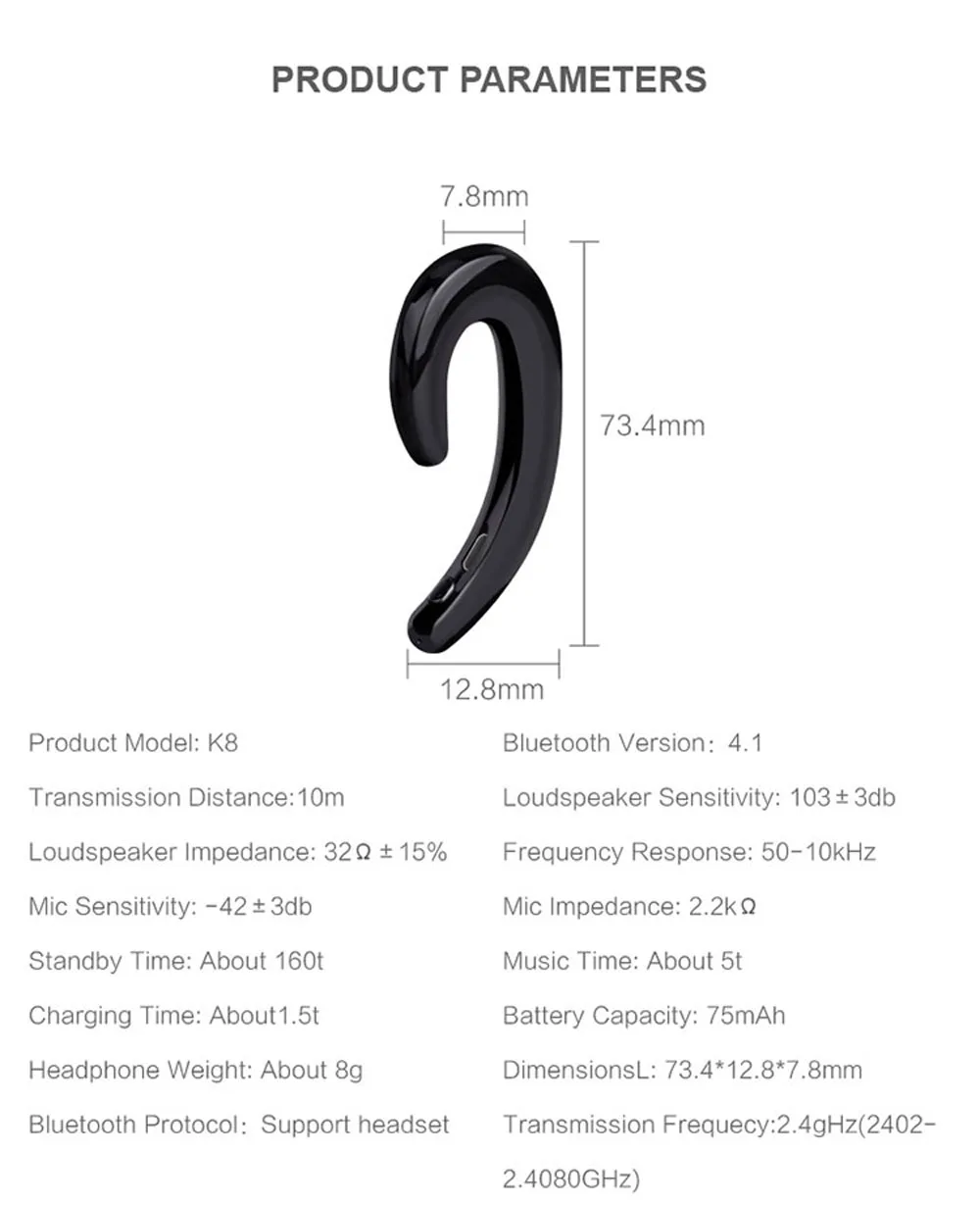 DAONO K8 мини ушной крючок Bluetooth наушники с микрофоном Спортивные Беспроводные