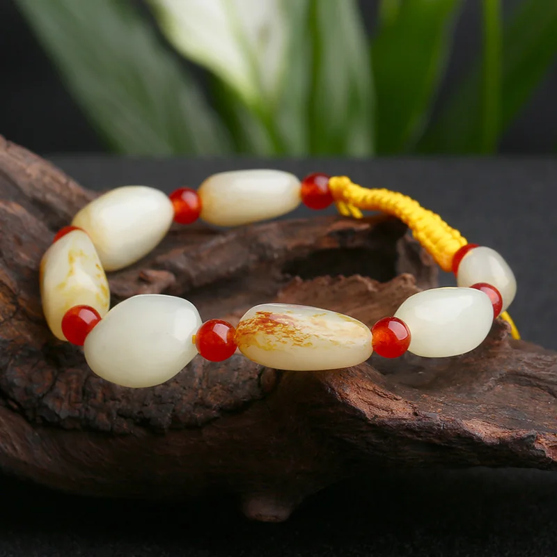 

Natural HETIAN Jade Bracelet Beaded Bracelet White XINJIANG Jade for Men Women Jade Jewelry