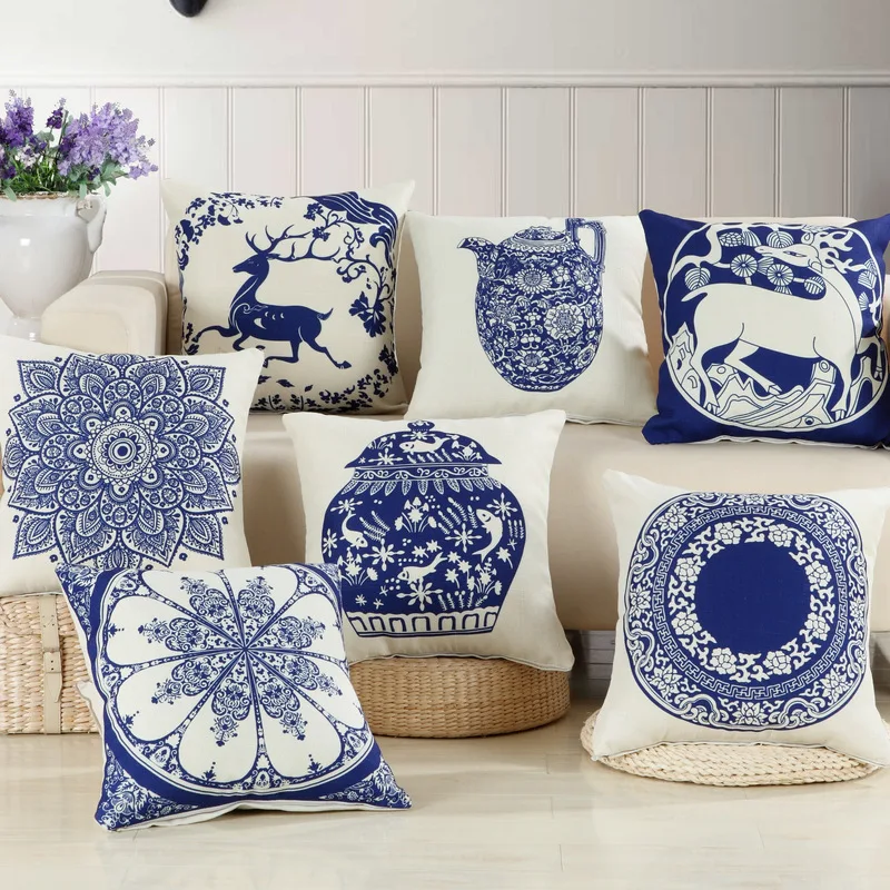 Классический винтажный синий и белый фарфоровый стиль наволочка для подушки