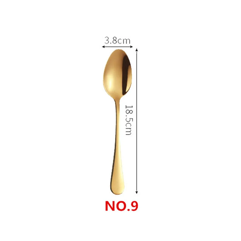 No.9 Middle Spoon 1/5 комплектов, Нержавеющая сталь Золотой набор столовых приборов Зеркало Посуда Золотой столовый Услуги совки Ножи вилка Кухня аксессуары - Цвет: No.9 Middle Spoon