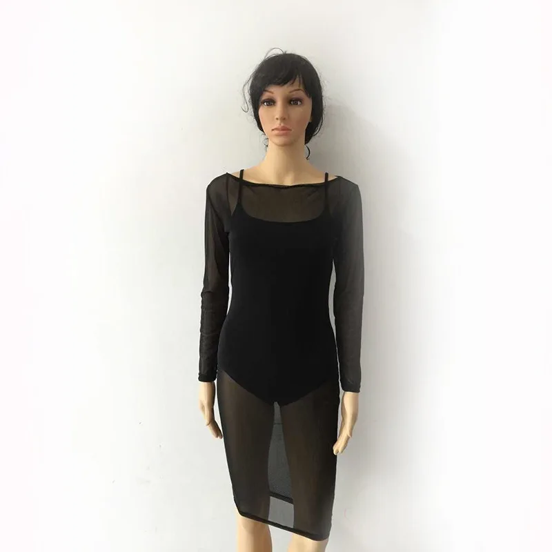 Сексуальное прозрачное черное Сетчатое платье плотно застегивающееся для