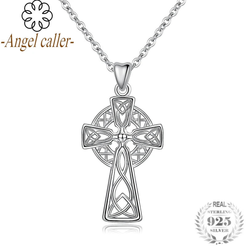 Angel Caller 925 Sterling Silver Celtics Cross Pendant Necklace for Women Girls Vintage Fine Jewelry 2018 New Collection CYD240 | Украшения