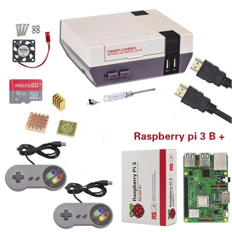 Новый NESPi чехол + Raspberry Pi 3 Model B Наборы 16/SD картой памяти на 32 ГБ вентилятор