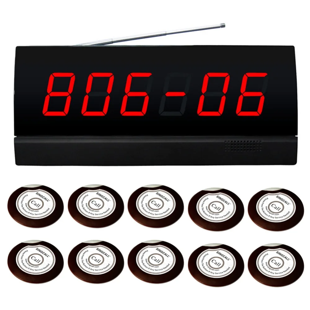 SINGCALL Wireless Alarm Display System for 10 Rooms. Display Showing both Room Number or Bed Number, 10pcs Bells and 1pc Display