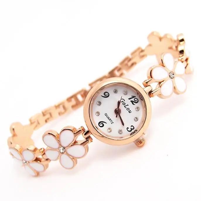 Часы женские кварцевые с браслетом Роскошные наручные розовым золотом и цветами