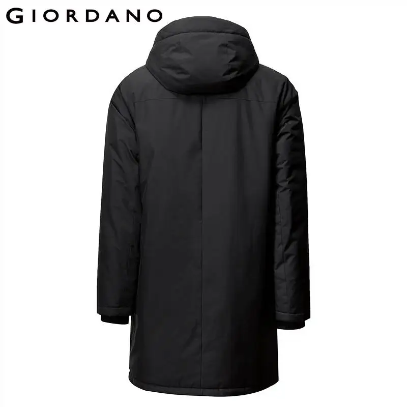 Giordano длинная куртка пальто с капюшоном Состоит из полиэфирной ткани,выполнена в сплошном цвете и имеет несколько размеров