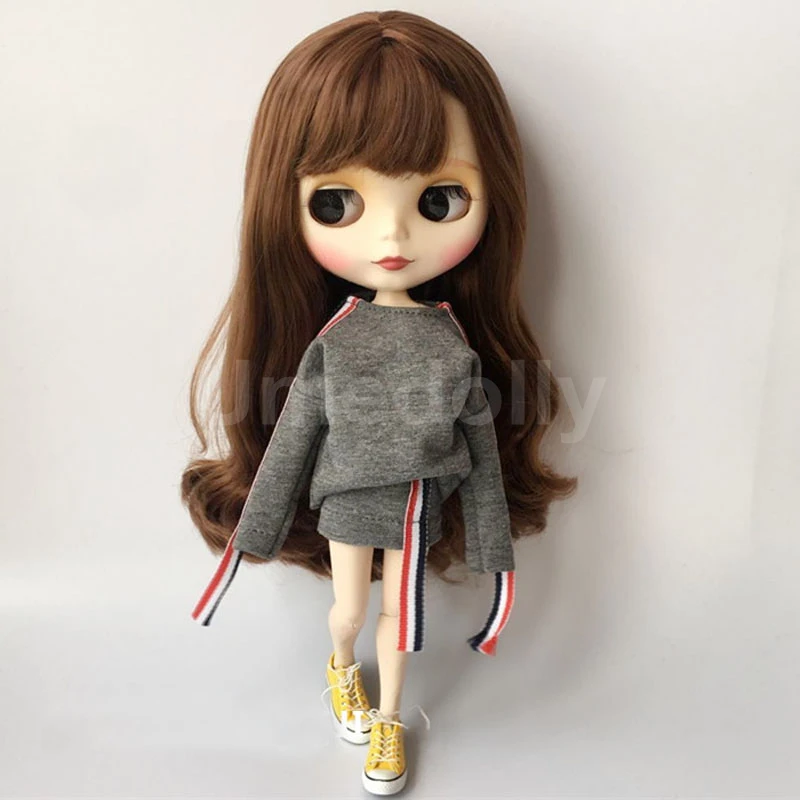 2 шт./компл. 1/6 кукла Мода серый Crewnecks свитер юбка одежда для Blyth Momoko Azone Barbi 30 см