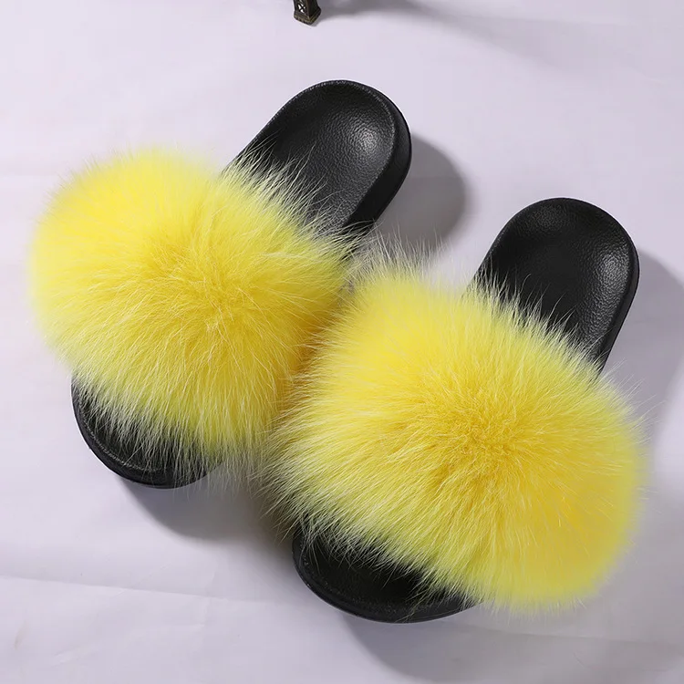 2018 Slipper For All Seasons Woman Fox Fur Slides Fluffy Real Hair Slippers Flat Non Slip Indoor Flip Flops Casual Furry Sandals | Обувь