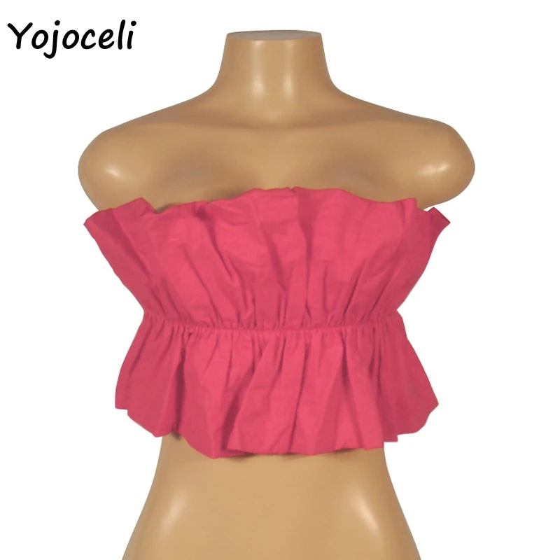 Yojoceli pretty Топы без бретелек блузки с оборками женские пляжные блузы в стиле бохо