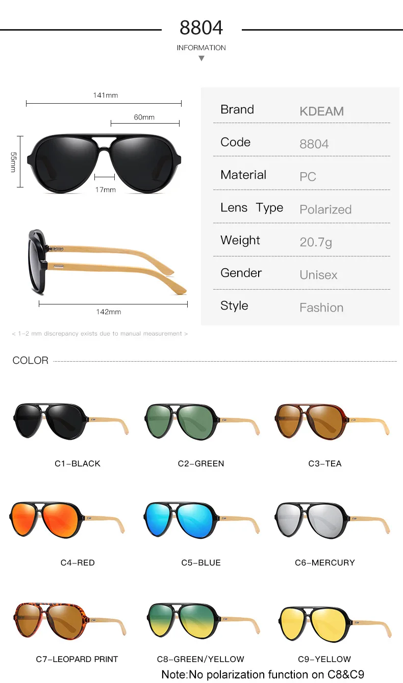 Солнцезащитные очки KDEAM поляризационные для мужчин и женщин пляжные вождения