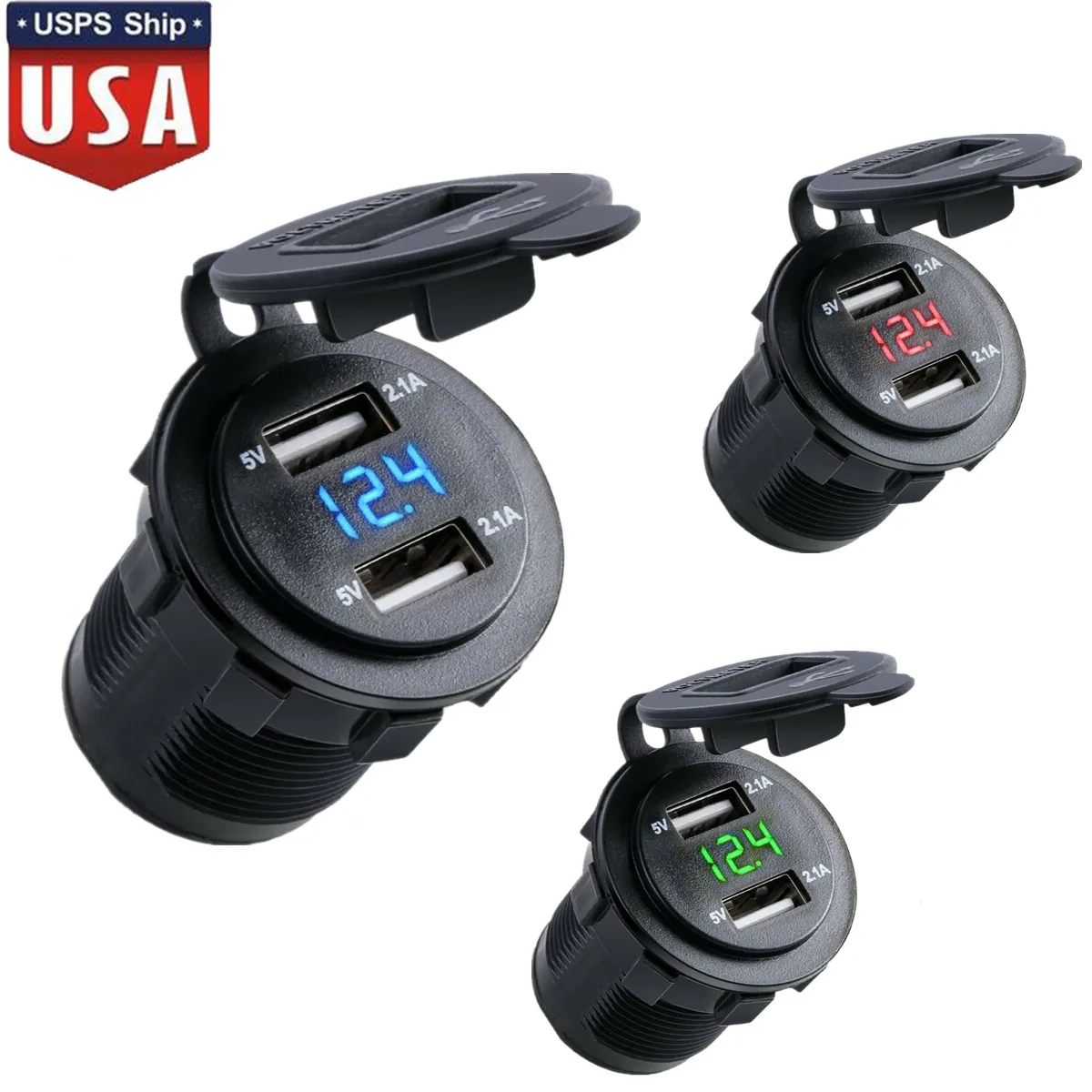 SOONHUA Car Charger Dual Port USB Waterproof Intelligent Safety Protection Universal Vehicle Chargers With LED Voltmeter Display |