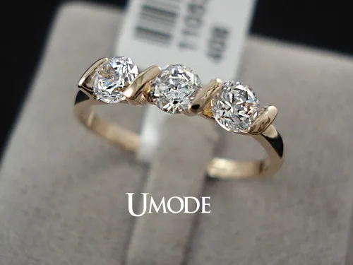 UMODE, розовый Анель, розовое золото, три круглых кубического циркония, обручальные кольца для женщин, модные ювелирные изделия AJR0063A