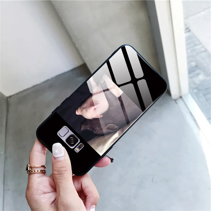 Fashionable tempered glass phone case for Samsung s8 s9 plus note 8 all inclusive pig man woman |