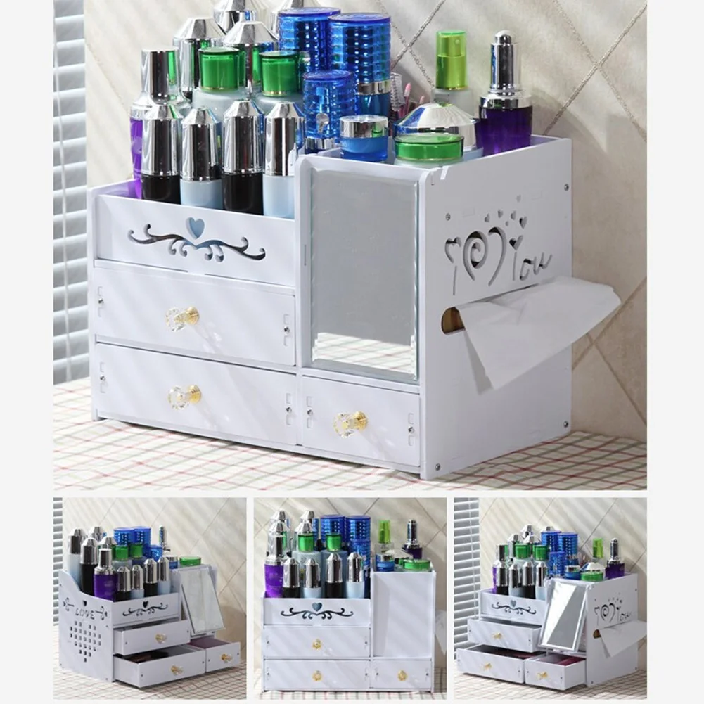 Домашний Настольный косметический ящик для хранения зеркальный контейнер