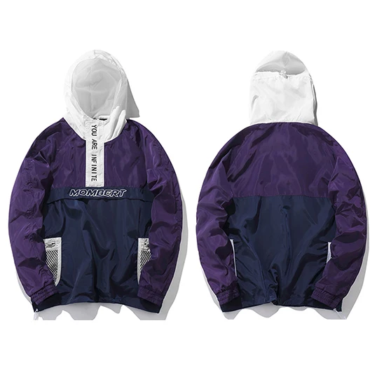 C15866 Purple Black Мужская Уличная Толстовка Harakuju, ветровка в стиле хип-хоп, куртка с капюшоном на молнии, лоскутный пуловер, толстовка, большие размеры, новинка весны - Цвет: C15866 Purple Black