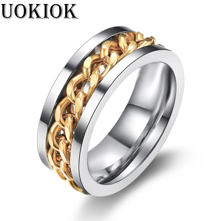 

Hip Hop Mens Rings Cool Stainless Steel Spinner Gold Chain Biker Rings For Men New Fashion Party Finger Jewelry