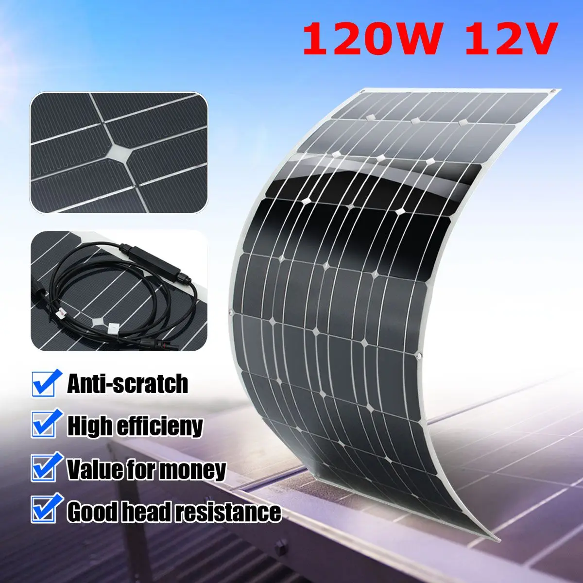 12V 120W Гибкая Панели солнечные Технические характеристики пластинчатого солнечного коллектора Зарядное устройство для автомобиля Батарея зарядки 18V солнечных батарей модуль для Hause, крыши, лодка