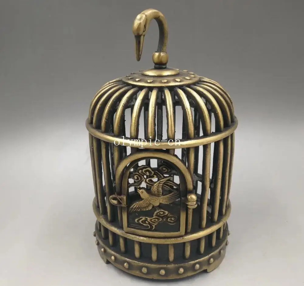 

9'' classical brass copper handwork carvings birdcage bird cage statue