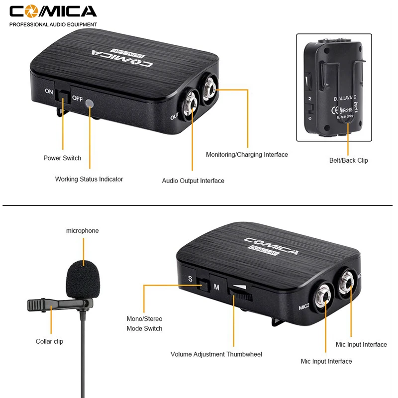 Comica CVM D03 двойной петличный отворот микрофон с моно/стерео клип на интервью для