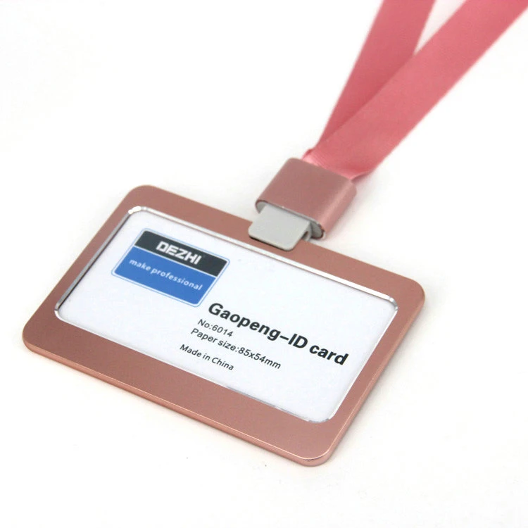 H rose gold set Genuine DEZHI Aluminum Alloy Employee Id Card Information card Holders Customize Logo Metal Badge Holder - Цвет: H rose gold set