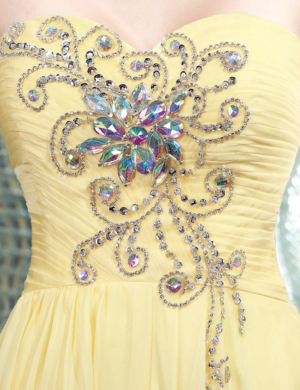 Заказной Жесткий Работа Шифон Большой Discourt 2016 Кристалл Молния Назад Желтый