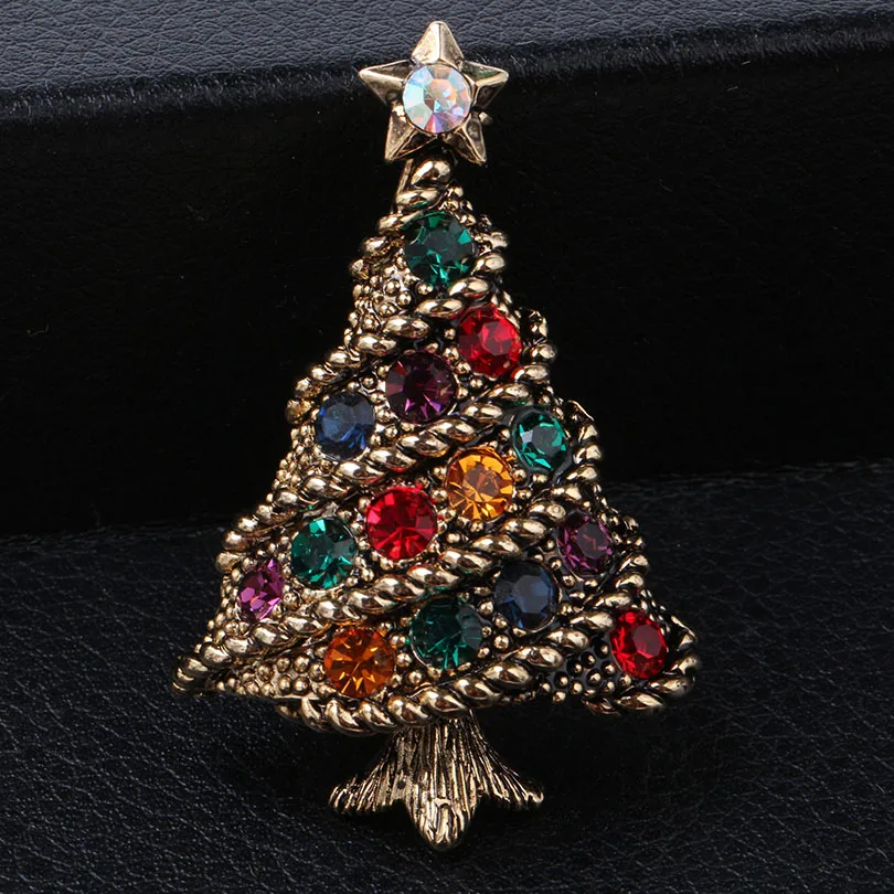 Прекрасный Рождество дерево брошь Винтаж изделия австрийский хрусталь Шпильки