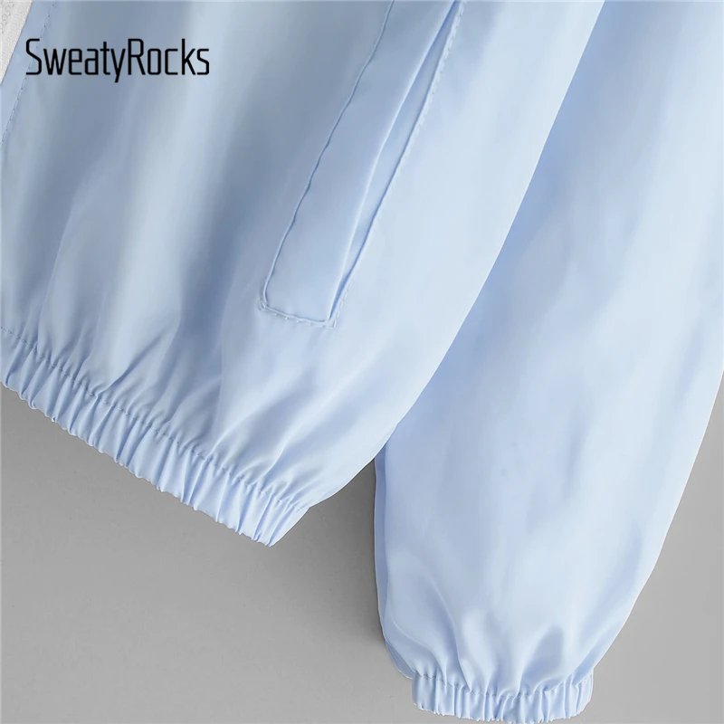SweatyRocks/Осенняя Женская ветровка с длинным рукавом в стиле пэчворк, куртки с капюшоном и карманами на молнии, пальто, Новая повседневная верхняя одежда на шнурке