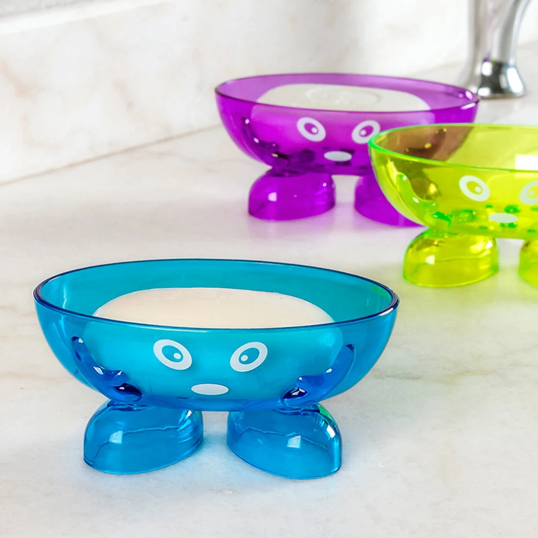 

TSSAAG 1pcs Creative Lovely Transparent Candy Color Soap Holder Container Dish Box Bathroom Soap Holder - Color Random