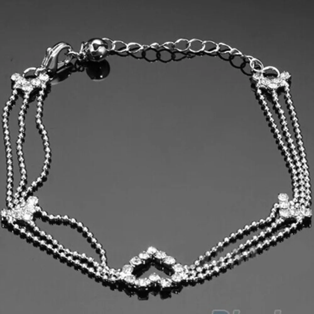Multi Layer Silver Beads Chain Heart Anklet Foot Gold 2018 Summer Beach Leg Bracelet Charm Anklets Jewelry Gift | Украшения и