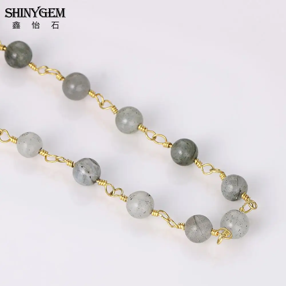 ShinyGem ручной работы Лабрадорит бисера цепи золотое покрытие проволока цепи 6 мм натуральный камень бисера четки цепи для изготовления ювелирных изделий 5 м/лот