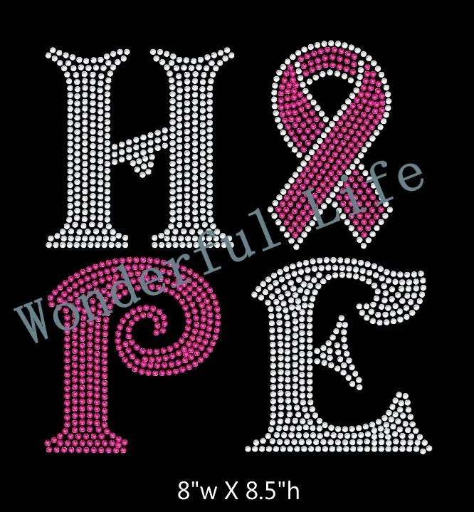 

Free Shipping Hope ribbon Iron on T Shirt Transfer whilte with light pink image for clothing
